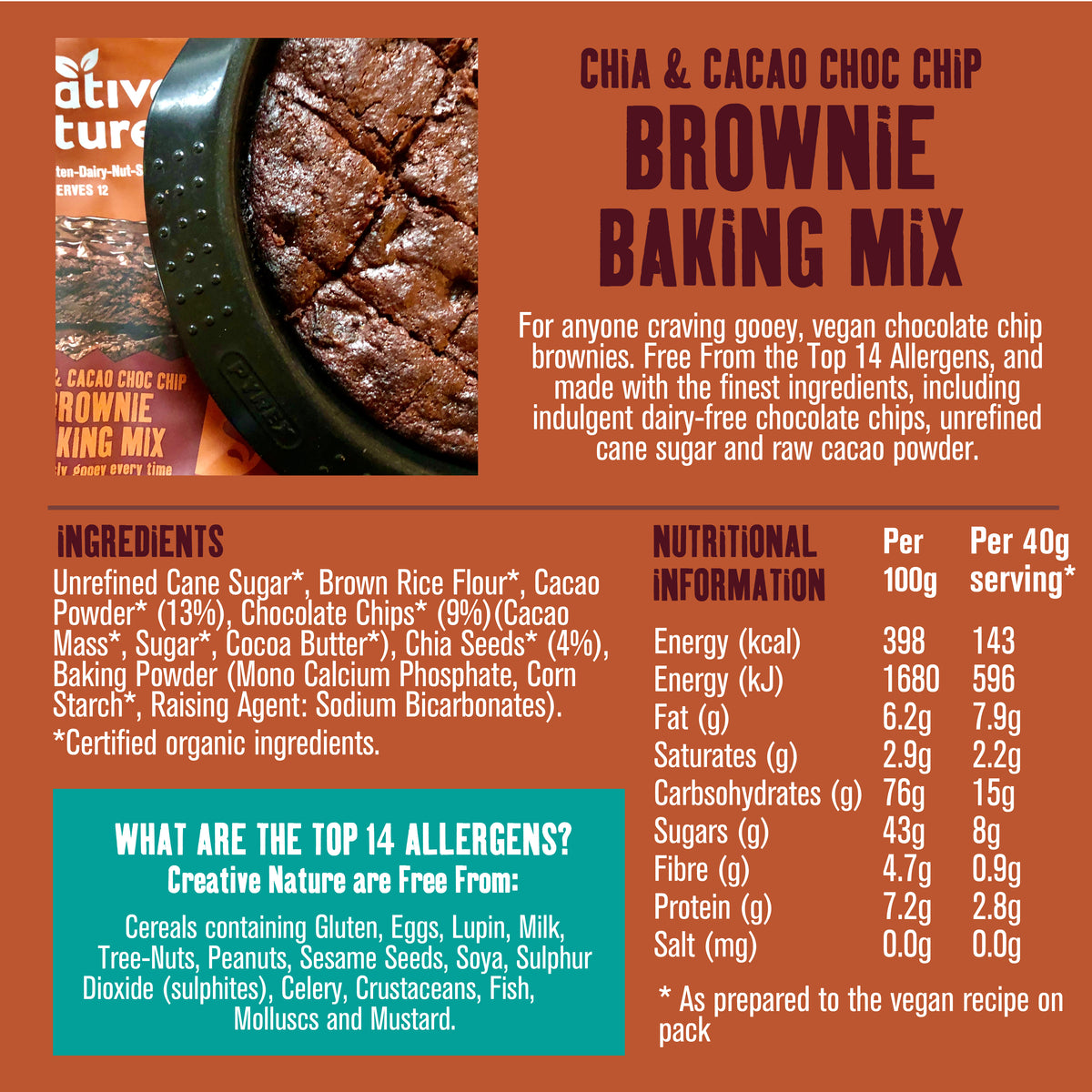 Organic Chia &amp; Cacao Choc Chip Brownie Baking Mix